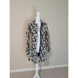Rachel Roy Jacquered Print Black And White Mid Length Coat Size XS